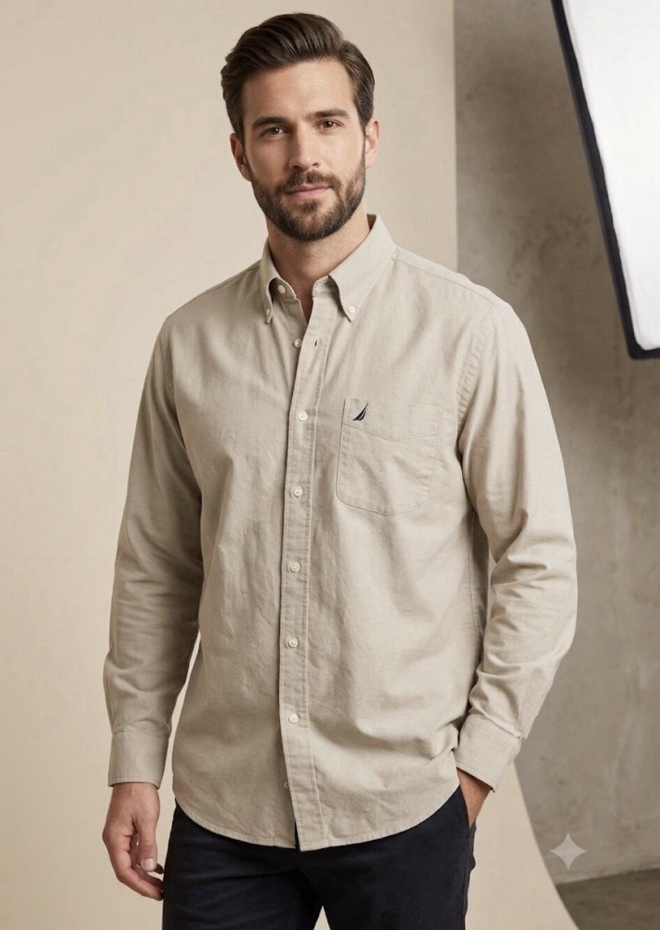 Nautica Vintage Oxford Cotton Gray Solid Button-Down Shirt 17 1/2 34/35